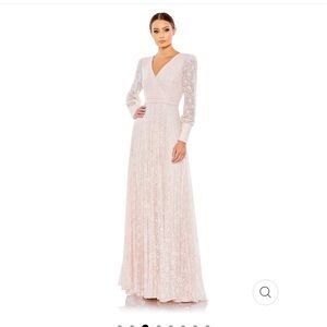 NWT Mac Duggal Beaded longsleeve lace wrap over gown retails $798